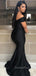 Off Shoulder Black Satin Long Mermaid Custom Bridesmaid Dresses , BN1153