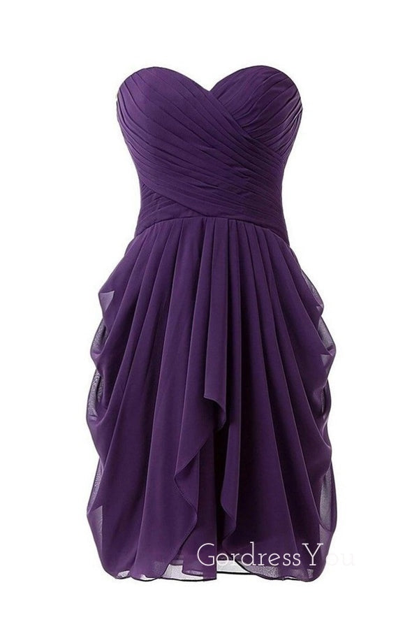 Purple Chiffon  Short Strapless Custom Bridesmaid Dresses , BN1154