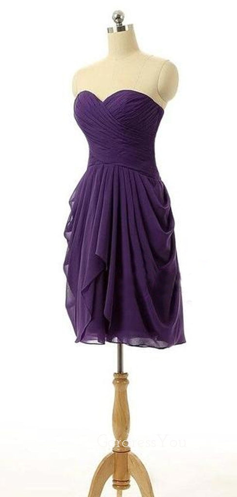 Purple Chiffon  Short Strapless Custom Bridesmaid Dresses , BN1154