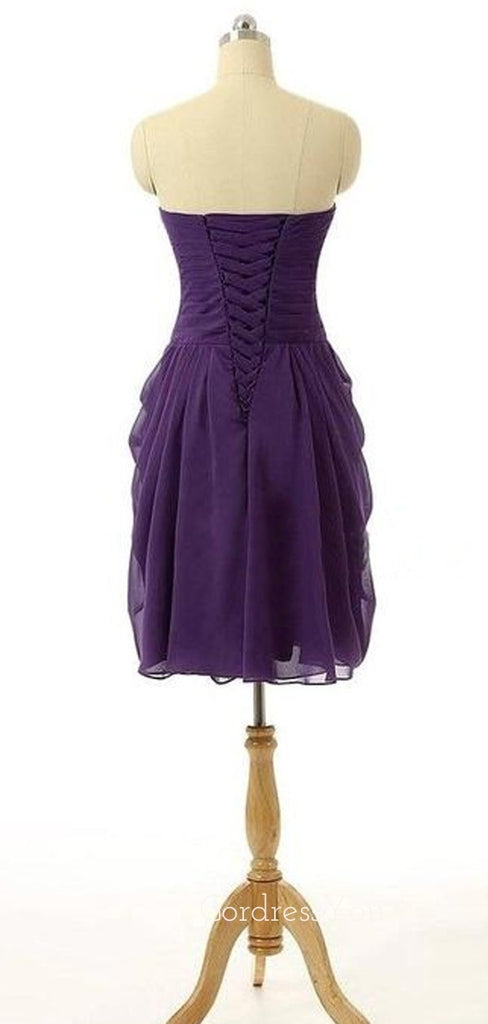 Purple Chiffon  Short Strapless Custom Bridesmaid Dresses , BN1154