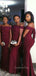 Spaghetti Straps Burgundy Long Mermaid Custom Bridesmaid Dresses , BN1167