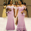 Off Shoulder Spaghetti Straps Purple Long Mermaid Custom Bridesmaid Dresses , BN1169