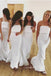 Simple Strapless White Long Mermaid Custom Bridesmaid Dresses , BN1174