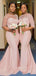 Blush Pink Half Sleeves Bateau Long Mermaid Custom Bridesmaid Dresses , BN1175