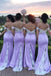 Lavender Satin Off Shoulder Appliques Long Mermaid Custom Bridesmaid Dresses , BN1179