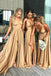 A-line Deep V-neck Long Side Slit Custom Bridesmaid Dresses , BN1181