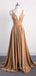 A-line Deep V-neck Long Side Slit Custom Bridesmaid Dresses , BN1181