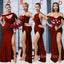 Mismatched Burgundy Satin Long Mermaid Custom Bridesmaid Dresses , BN1182