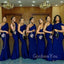 Simple One Shoulder Royal Blue Satin Long Mermaid Custom Bridesmaid Dresses , BN1183