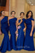 Simple One Shoulder Royal Blue Satin Long Mermaid Custom Bridesmaid Dresses , BN1183