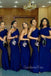 Simple One Shoulder Royal Blue Satin Long Mermaid Custom Bridesmaid Dresses , BN1183