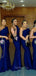 Simple One Shoulder Royal Blue Satin Long Mermaid Custom Bridesmaid Dresses , BN1183