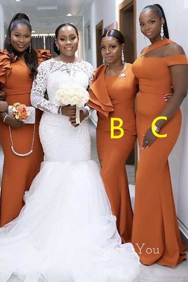 Mismatched Orange Long Mermaid Custom Bridesmaid Dresses , BN1184