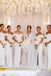 Off Shoulder White Side Slit Long Mermaid Custom Bridesmaid Dresses , BN1185