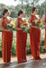 One Shoulder Burnt Orange Chiffon Long Custom Bridesmaid Dresses , BN1188