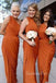 One Shoulder Burnt Orange Chiffon Long Custom Bridesmaid Dresses , BN1188