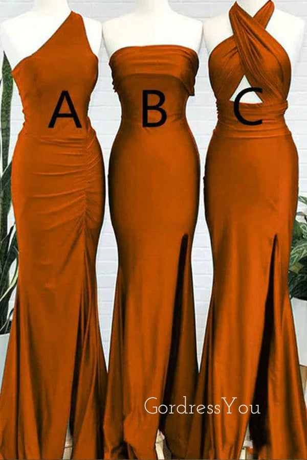 Mismatched Burnt Orange Long Mermaid Custom Bridesmaid Dresses , BN1190