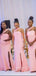 One Shoulder Pink Mermaid Long Side Slit Custom Bridesmaid Dresses , BN1194