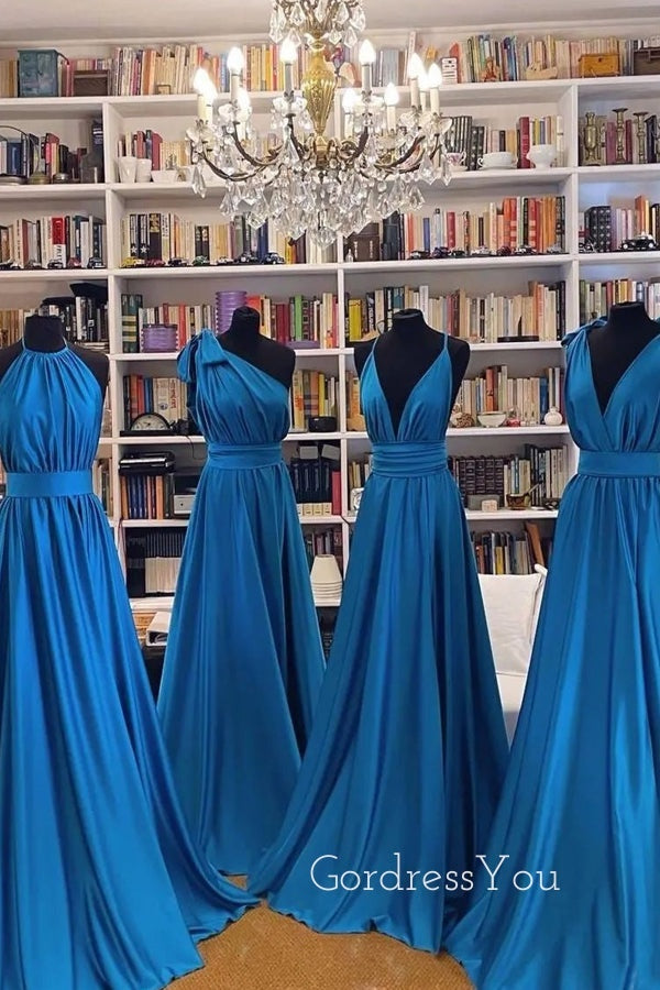 Mismatched Royal Blue A-line Long Custom Bridesmaid Dresses , BN1195