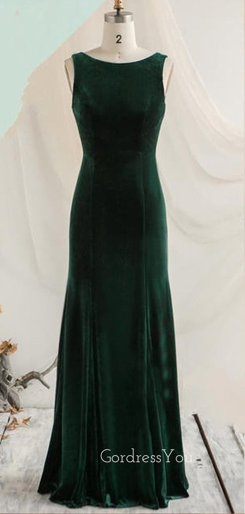 Dark Green Velvet Bateau Mermaid Long Custom Bridesmaid Dresses , BN1197