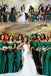 Off Shoulder Dark Green Sheath Long Side Slit Custom Bridesmaid Dresses , BN1201