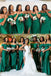 Off Shoulder Dark Green Sheath Long Side Slit Custom Bridesmaid Dresses , BN1201