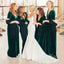 Simple Dark Green Velvet Half Sleeves Long V-neck Custom Bridesmaid Dresses , BN1202