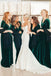 Simple Dark Green Velvet Half Sleeves Long V-neck Custom Bridesmaid Dresses , BN1202