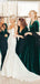 Simple Dark Green Velvet Half Sleeves Long V-neck Custom Bridesmaid Dresses , BN1202