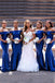 Simple Royal Blue Satin Off Shoulder Mermaid Long Custom Bridesmaid Dresses , BN1203