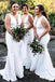 White Deep V-neck Mermaid Long Custom Bridesmaid Dresses , BN1205