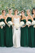 A-line Dark Green Chiffon Strapless Long Custom Bridesmaid Dresses , BN1208