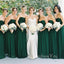 A-line Dark Green Chiffon Strapless Long Custom Bridesmaid Dresses , BN1208