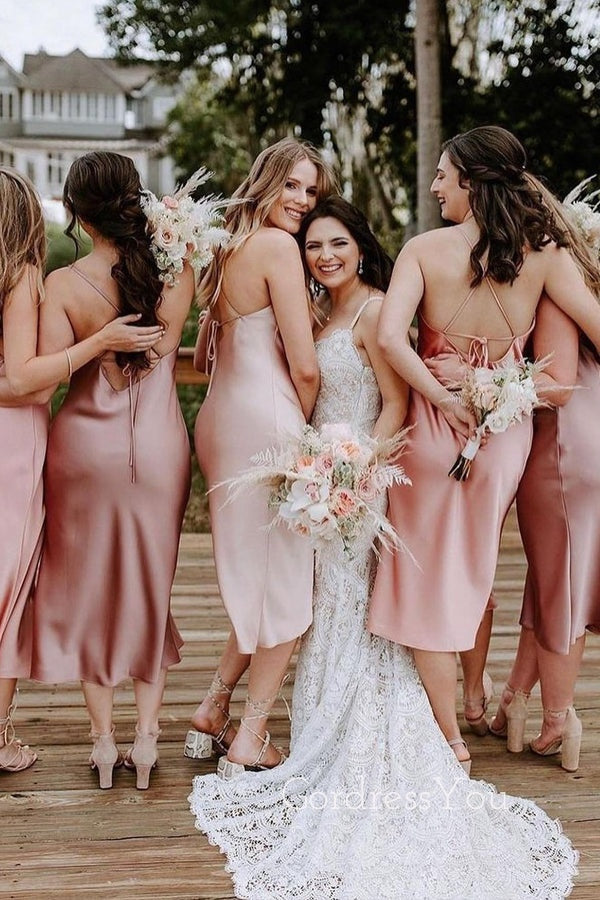 Simple Spaghetti Straps Short Custom Bridesmaid Dresses , BN1212