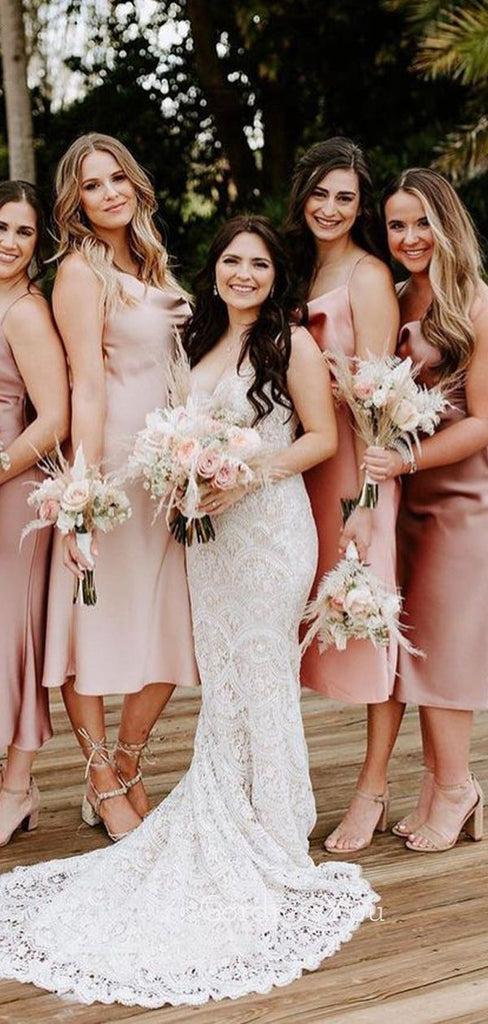 Simple Spaghetti Straps Short Custom Bridesmaid Dresses , BN1212