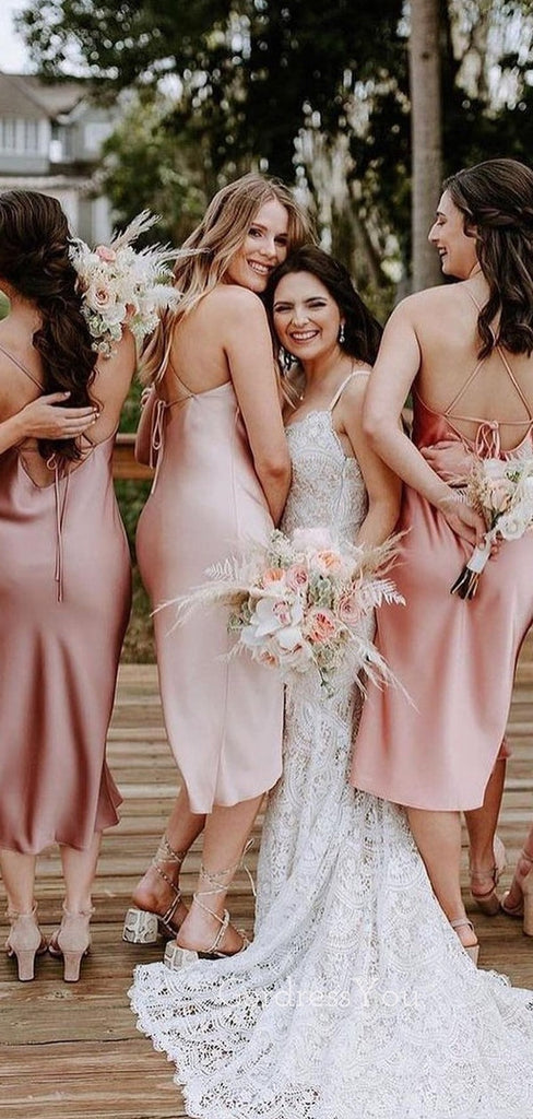 Simple Spaghetti Straps Short Custom Bridesmaid Dresses , BN1212