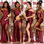 Mismatched Burgundy Satin  Mermaid Long Side Slit Custom Bridesmaid Dresses , BN1213