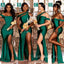 Mismatched Dark Green Satin  Mermaid Long Side Slit Custom Bridesmaid Dresses , BN1214