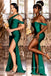 Mismatched Dark Green Satin  Mermaid Long Side Slit Custom Bridesmaid Dresses , BN1214