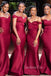 Off Shoulder Simple Dark Red Satin Mermaid Long Custom Bridesmaid Dresses , BN1215