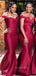 Off Shoulder Simple Dark Red Satin Mermaid Long Custom Bridesmaid Dresses , BN1215