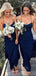 Simple Spaghetti Straps Navy Blue Chiffon Long Custom Bridesmaid Dresses , BN1218