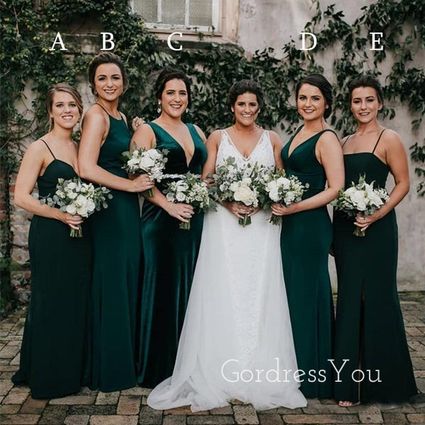 Mismatched Dark Green Long Side Slit Custom Bridesmaid Dresses , BN1222