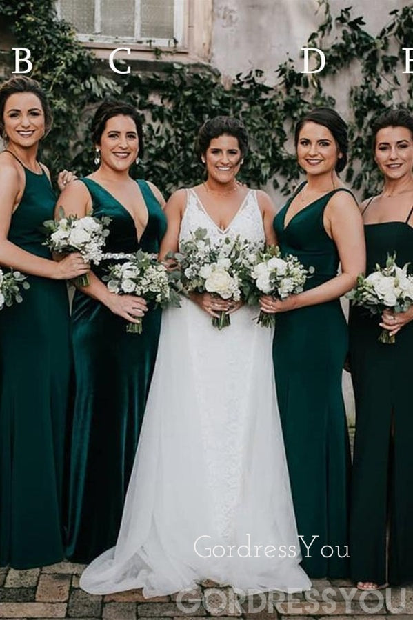 Mismatched Dark Green Long Side Slit Custom Bridesmaid Dresses , BN1222