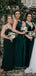 Mismatched Dark Green Long Side Slit Custom Bridesmaid Dresses , BN1222