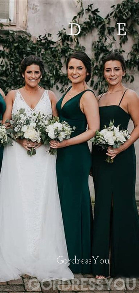 Mismatched Dark Green Long Side Slit Custom Bridesmaid Dresses , BN1222