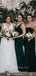 Mismatched Dark Green Long Side Slit Custom Bridesmaid Dresses , BN1222