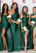 Mermaid Mismatched Dark Green Satin Long Side Slit Custom Bridesmaid Dresses , BN1223