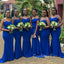 Mismatched Royal Blue Spaghetti Straps Long Mermaid Custom Bridesmaid Dresses , BN1225