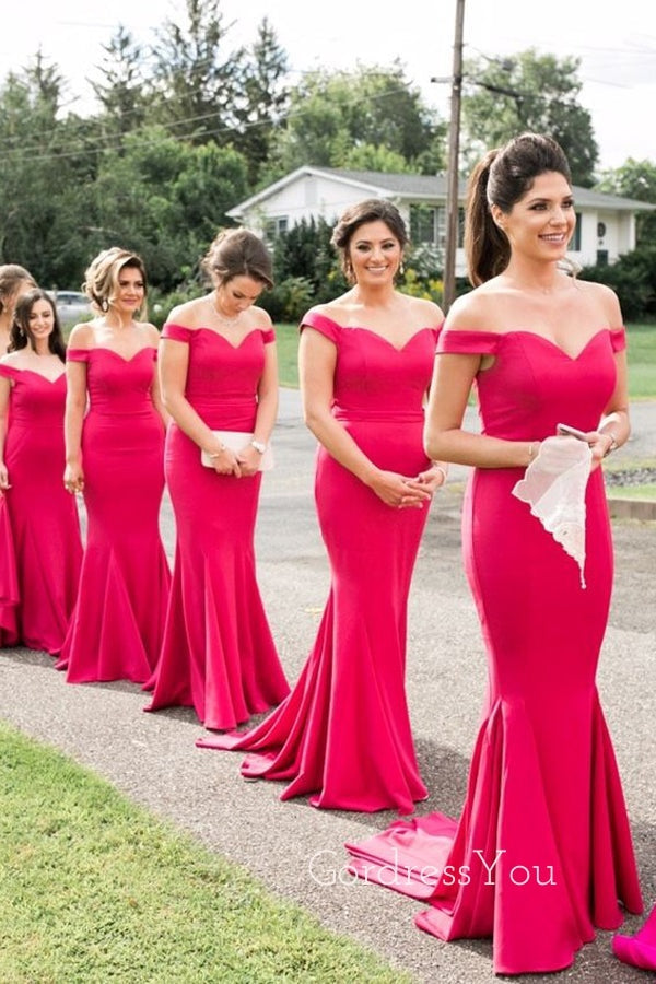 Simple Off Shoulder Long Mermaid Custom Bridesmaid Dresses , BN1226